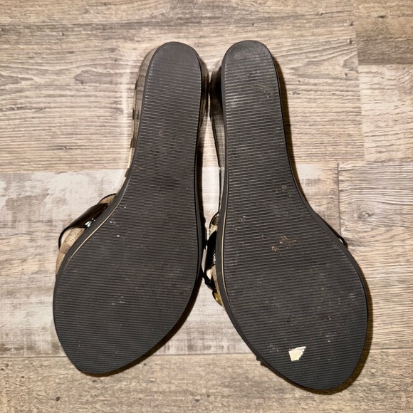 COACH Geri Black Brown Logo Print Canvas Wedge Heel Platform Sandals - US 7.5 - Picture 8 of 8